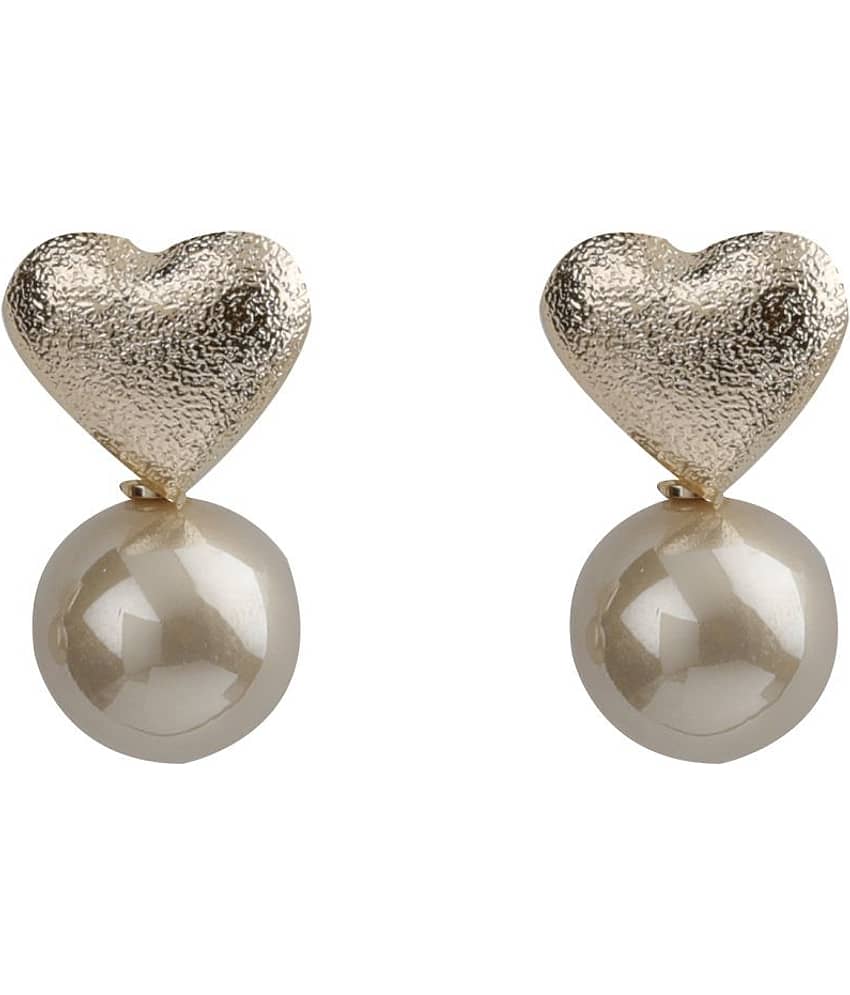 Silver Shine Lovely Gold Simple Polished Heart Design With Pearl Stud Earring For Girls And Women - Earrings | Buy online on ZillyBuy