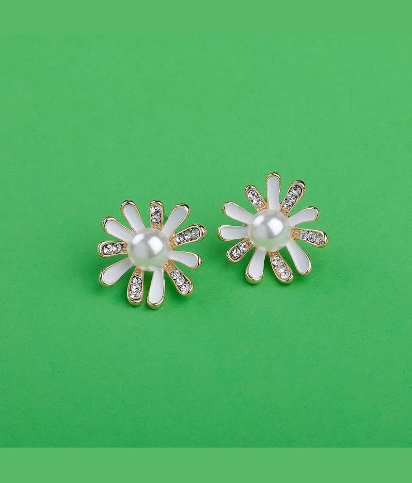 Silver Shine Premium White Enamel Stylish Fancy Floral Design With Diamond Stud Earring For Girl And Women - Earrings | Buy online on ZillyBuy