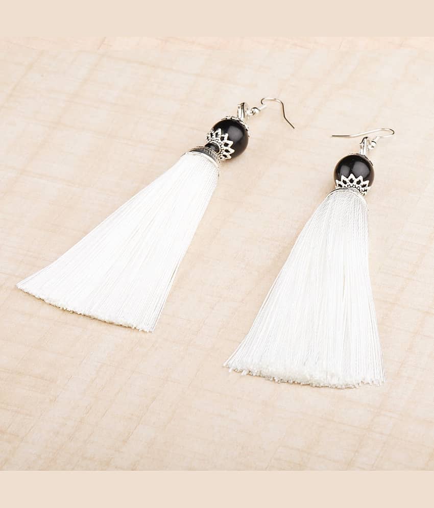 Silver Shine Spunky White Long Thread Tassel Earrings for Women. - Earrings | Buy online on ZillyBuy