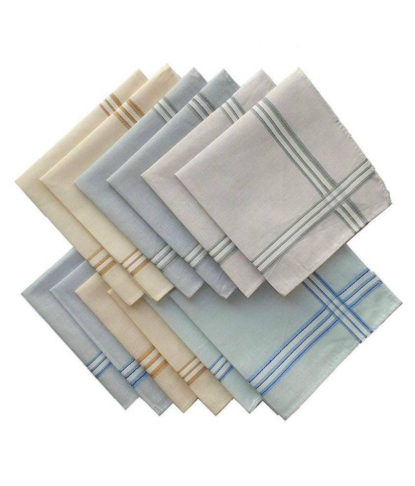     			100% Cotton Handkerchief For Men Set of 12 PCs_size (Multicolor with Strips)