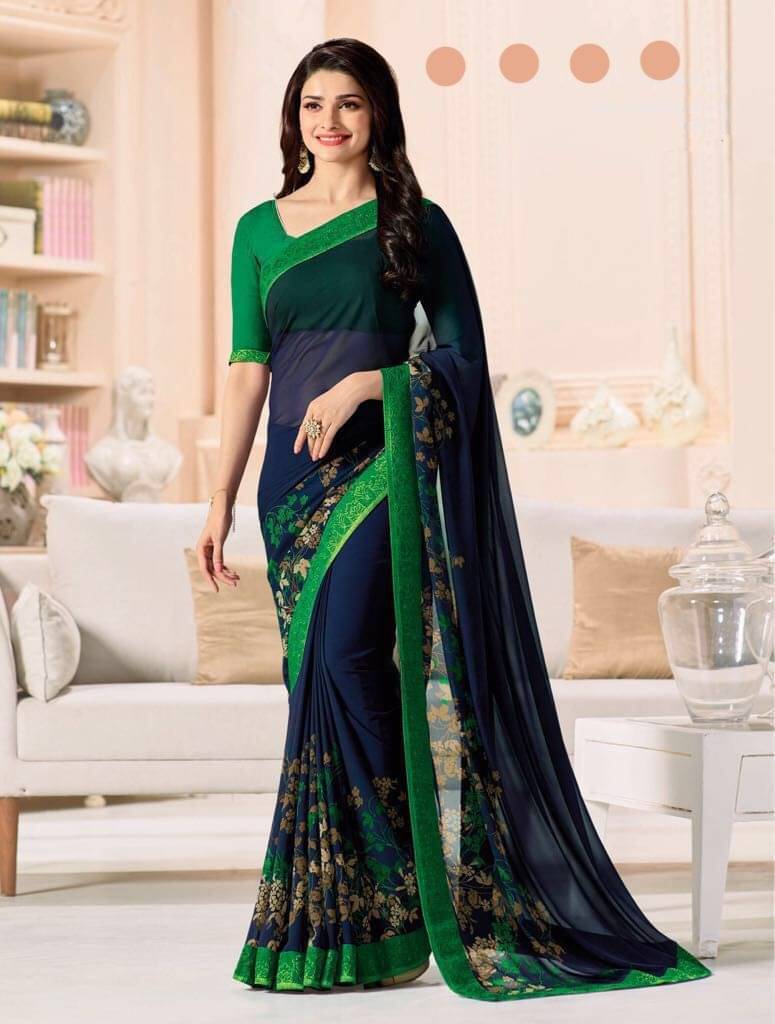 Gazal Fashions Chiffon Printed Saree With Unstitched Blouse Piece ( Blue ) Gazal Fashions Chiffon Printed Saree With Unstitched Blouse Piece ( Blue )