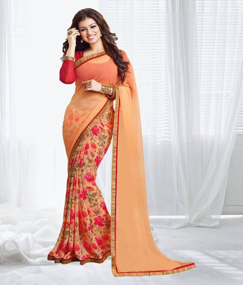 Gazal Fashions Chiffon Printed Saree With Unstitched Blouse Piece ( Multicolor ) Gazal Fashions Chiffon Printed Saree With Unstitched Blouse Piece ( Multicolor )