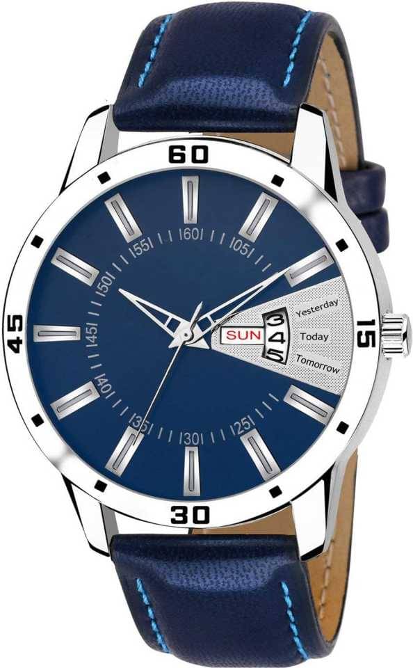     			newmen - Blue Leather Analog Men's Watch