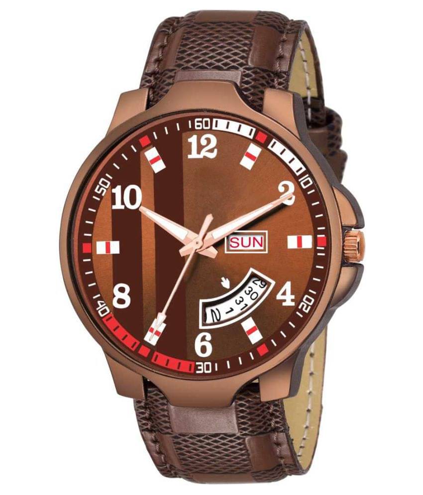     			newmen - Brown Leather Analog Men's Watch