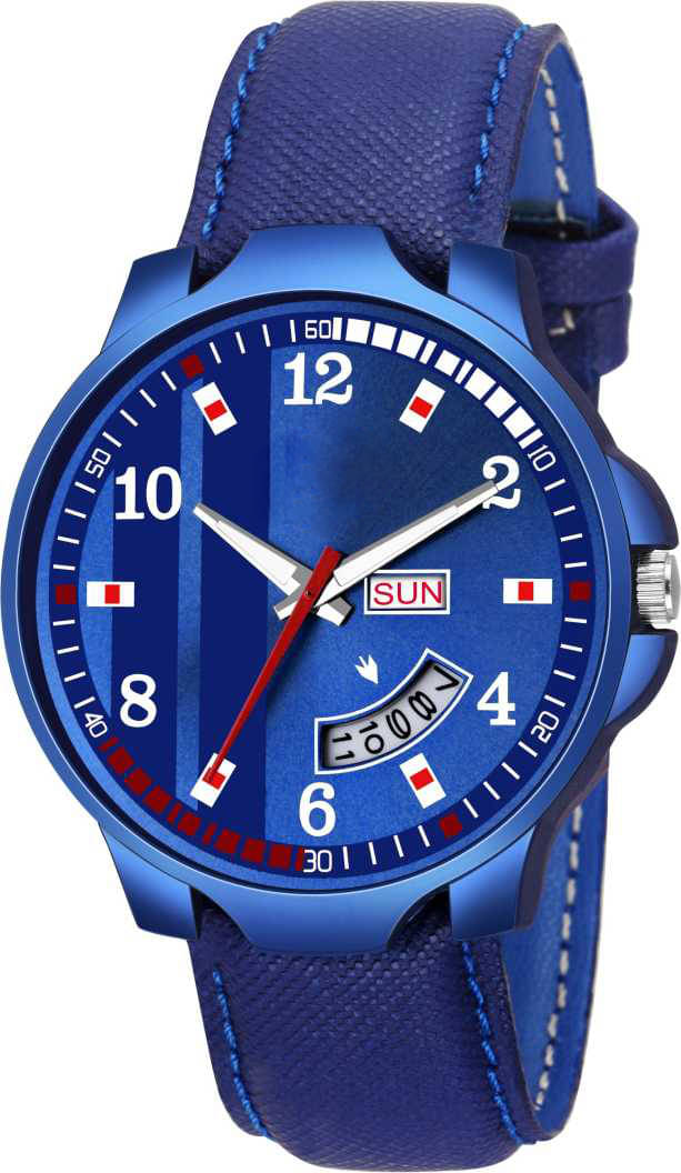     			newmen - Blue Leather Analog Men's Watch