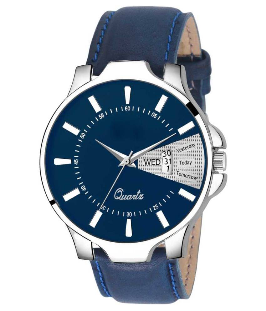     			newmen - Blue Leather Analog Men's Watch