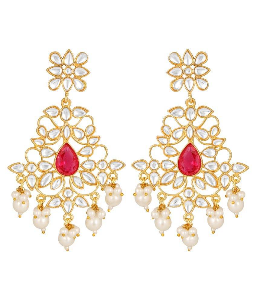     			Asmitta Excellent Designer  Gold Plated Pink stone Dangle Earring For Women