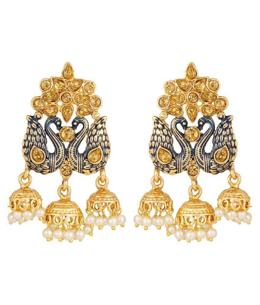 Asmitta Excellent Peacock Shape Enamel Gold Plated Lct Stone Dangle Earring For Women Asmitta Excellent Peacock Shape Enamel Gold Plated Lct Stone Dangle Earring For Women