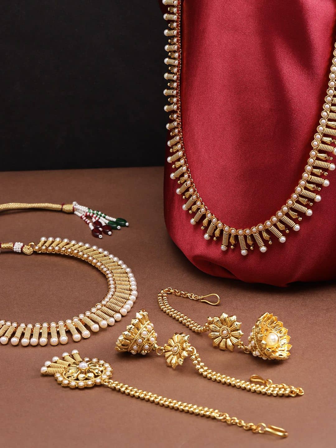 Priyaasi Brass Golden Contemporary Contemporary/Fashion Gold Plated Necklaces Set