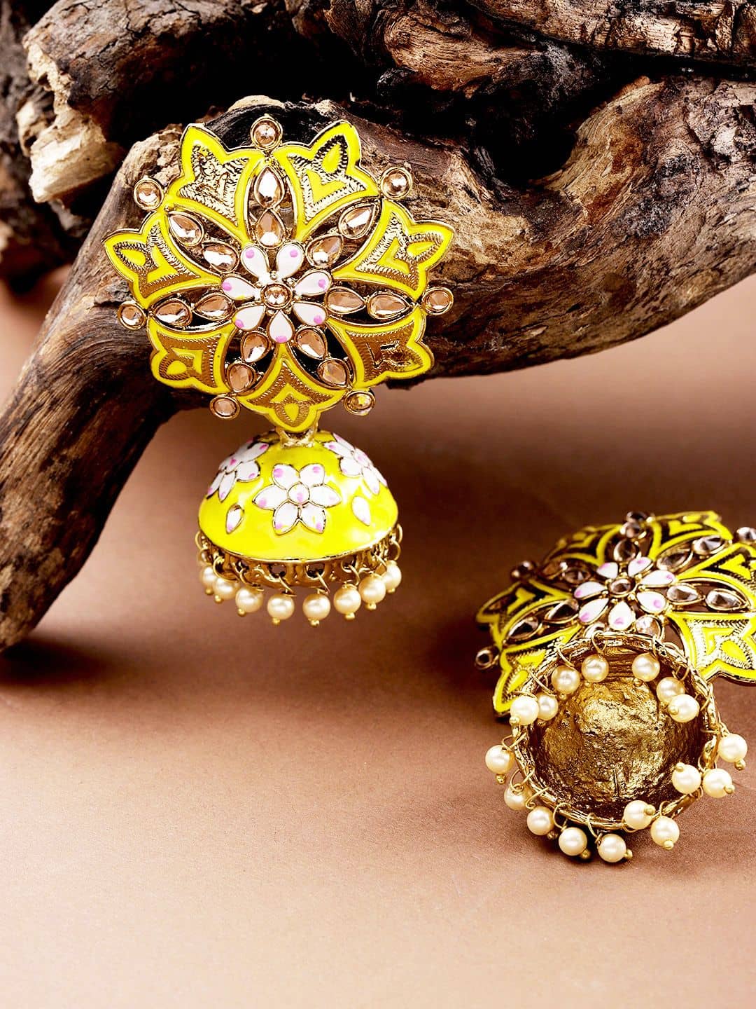 Priyaasi - Yellow Jhumki Earrings ( Pack of 1 ) - Earrings | Buy online on ZillyBuy