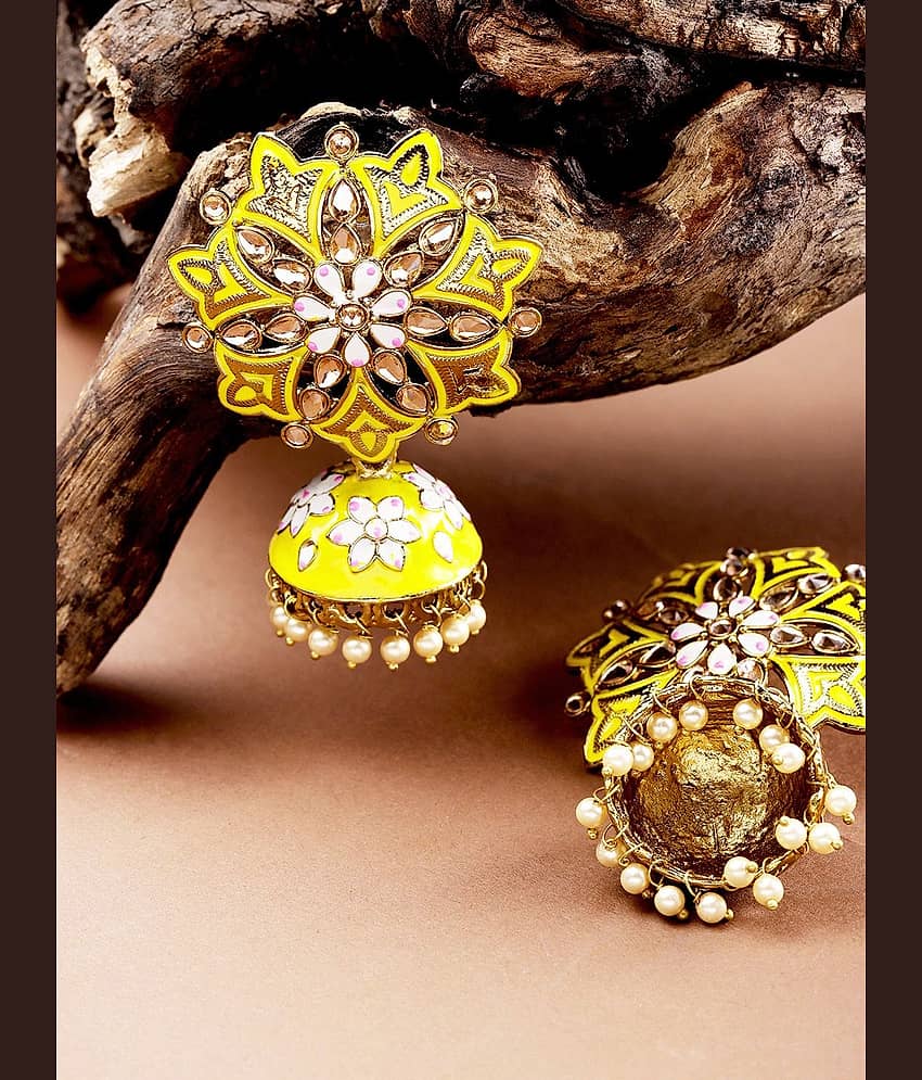 Priyaasi - Yellow Jhumki Earrings ( Pack of 1 ) - Earrings | Buy online on ZillyBuy