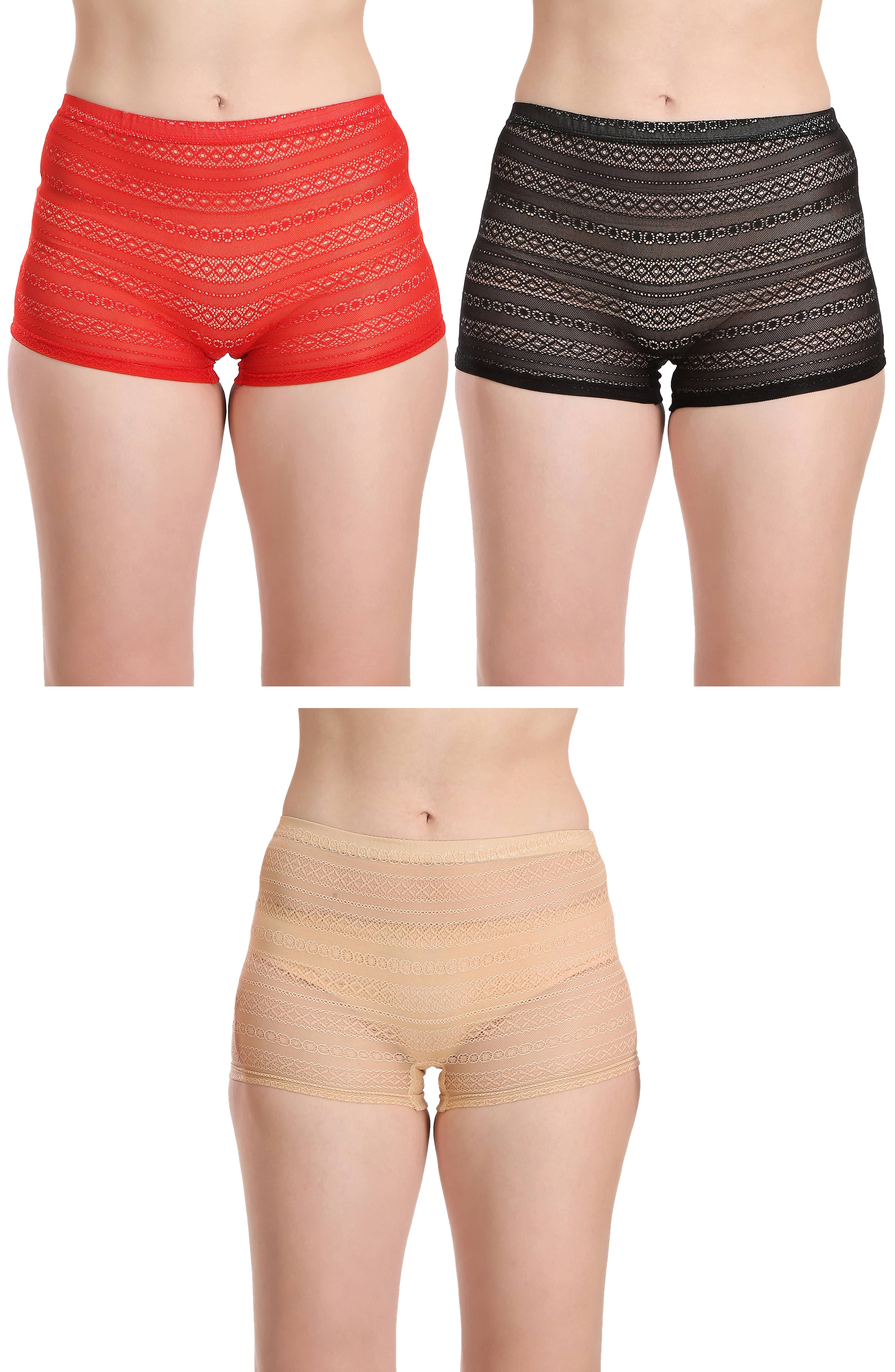 Selfcare Pack of 3 Net/Mesh Women's Boy Shorts ( Multi Color ) Selfcare Pack of 3 Net/Mesh Women's Boy Shorts ( Multi Color )