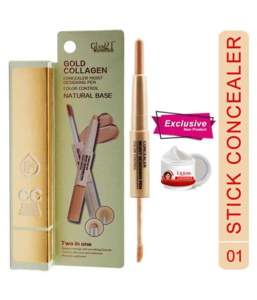Glam21 Gold Collagen Dual Liquid Concealer CL1015A-01 With Skin Whitening Cream20ml Beige 5 mL