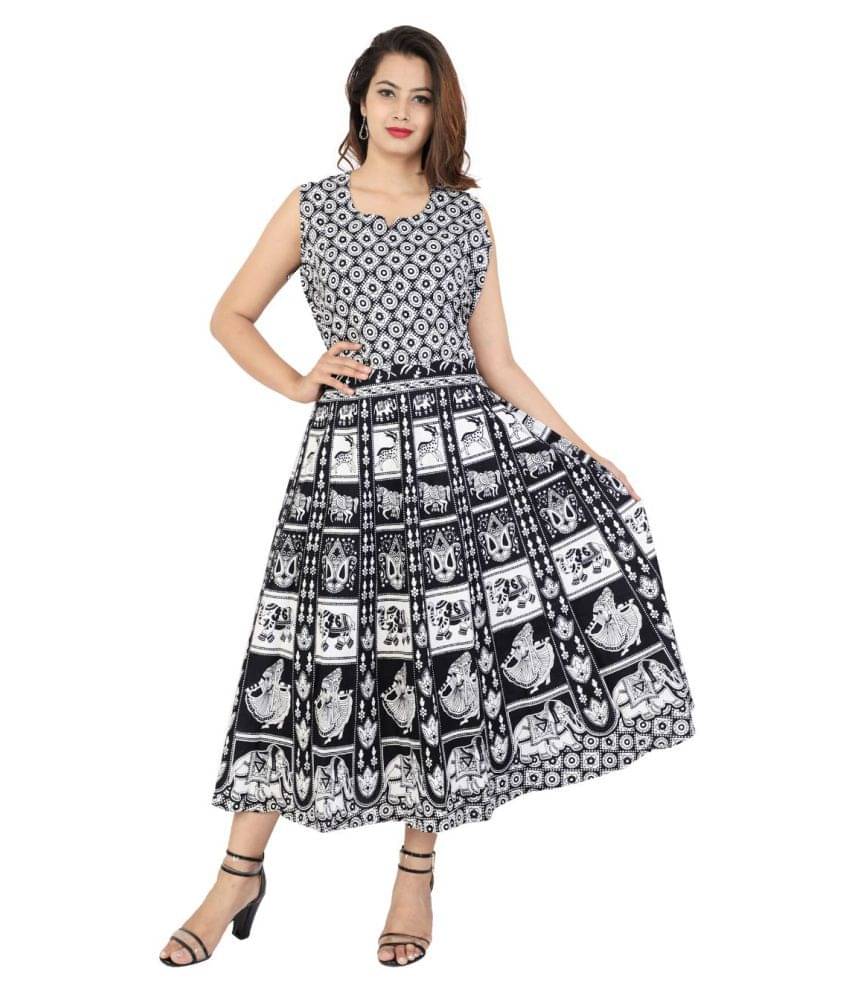 Rangun Women Cotton Ethnic Dress ( Black ) Rangun Women Cotton Ethnic Dress ( Black )