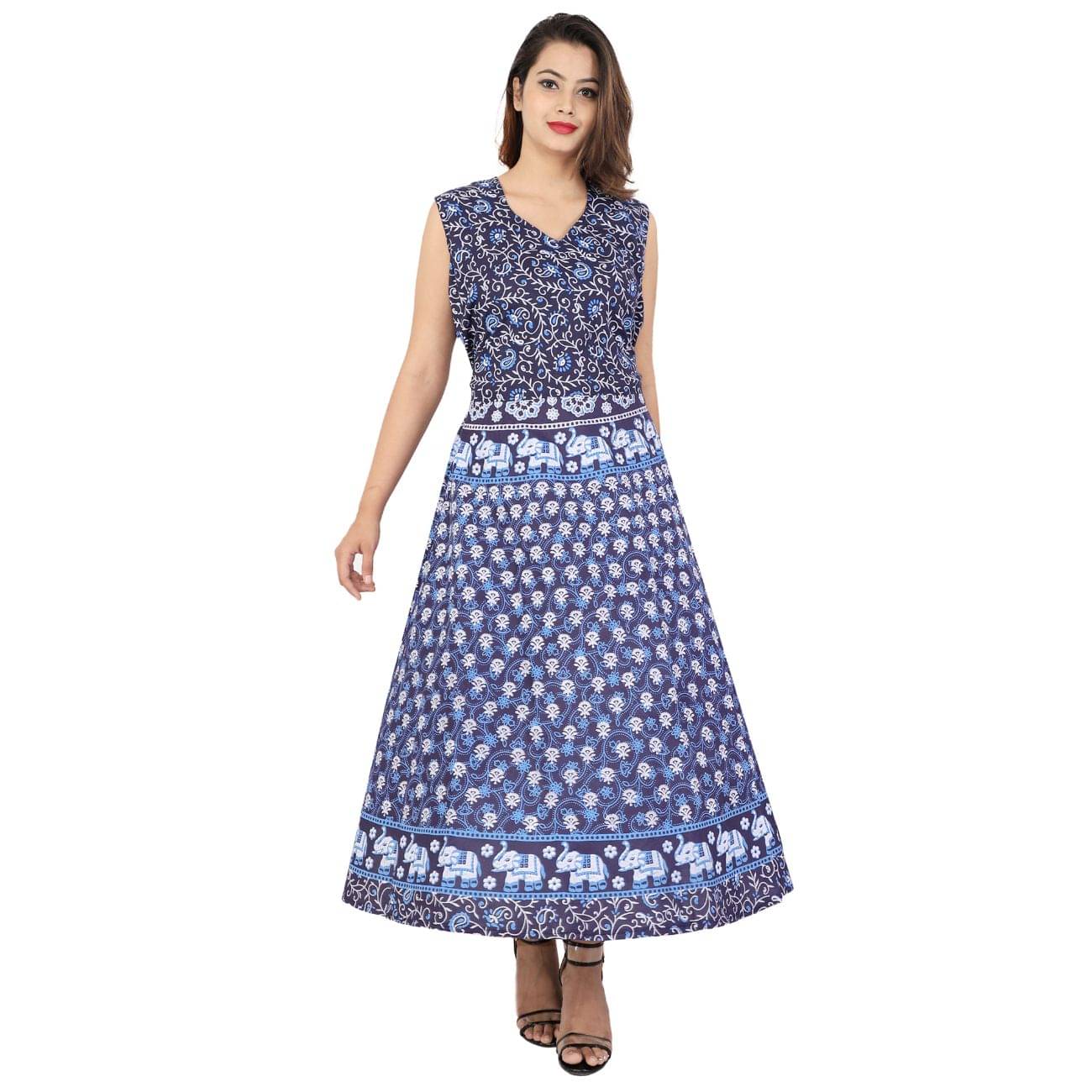 Rangun Women Cotton Ethnic Dress ( Blue ) Rangun Women Cotton Ethnic Dress ( Blue )
