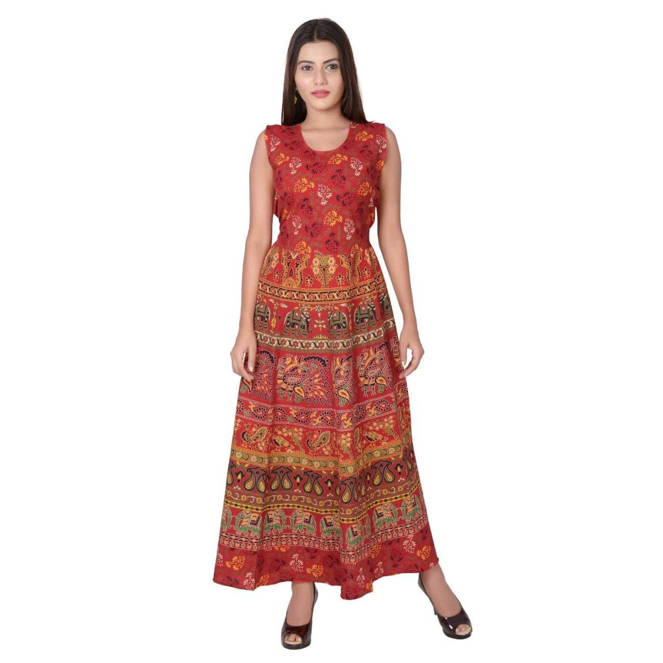 Rangun Cotton Red Regular Dress     			Rangun Cotton Red Regular Dress
