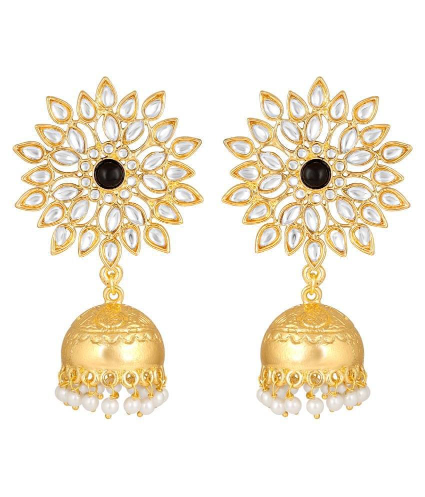 Asmitta Charming Designer With Flower Shape Gold Plated White Kundan Jhumki Earring For Women Asmitta Charming Designer With Flower Shape Gold Plated White Kundan Jhumki Earring For Women