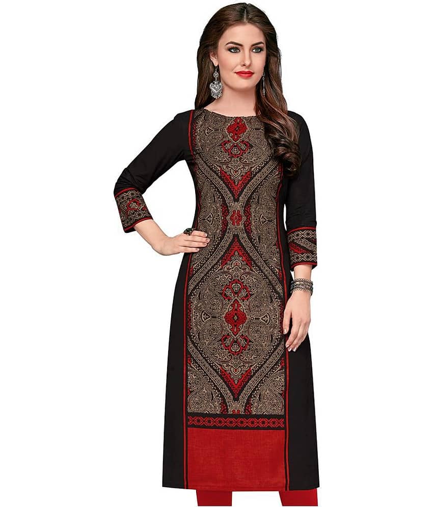 Jevi Prints Black Cotton Straight Kurti - Kurtis, Tunics | Buy online on ZillyBuy