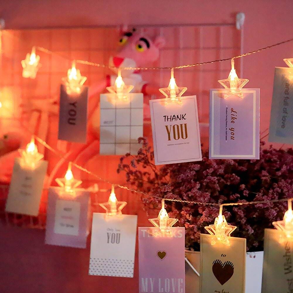     			YUTIRITI 20 LED Star Shape Photo Clip String Lights for Hanging Photos Cards Memos Home Office Bedroom Decoration (Warm)