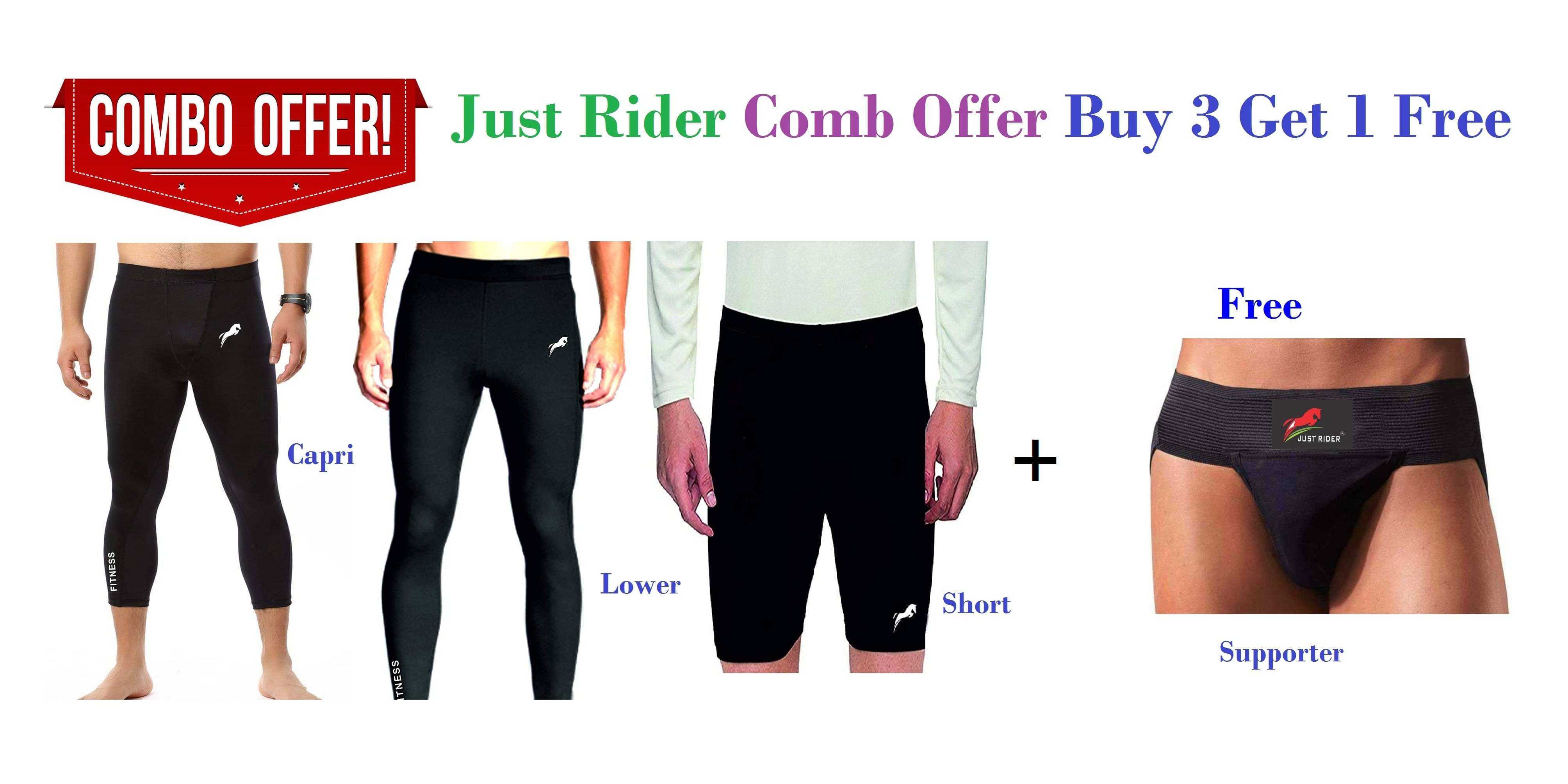 Just Rider Combo Offer Compression Lower, Capri, Shorts, Supporter Free, Gym Tight, Cycling Tight, Yoga Pant, Jogging Tights Just Rider Combo Offer Compression Lower, Capri, Shorts, Supporter Free, Gym Tight, Cycling Tight, Yoga Pant, Jogging Tights