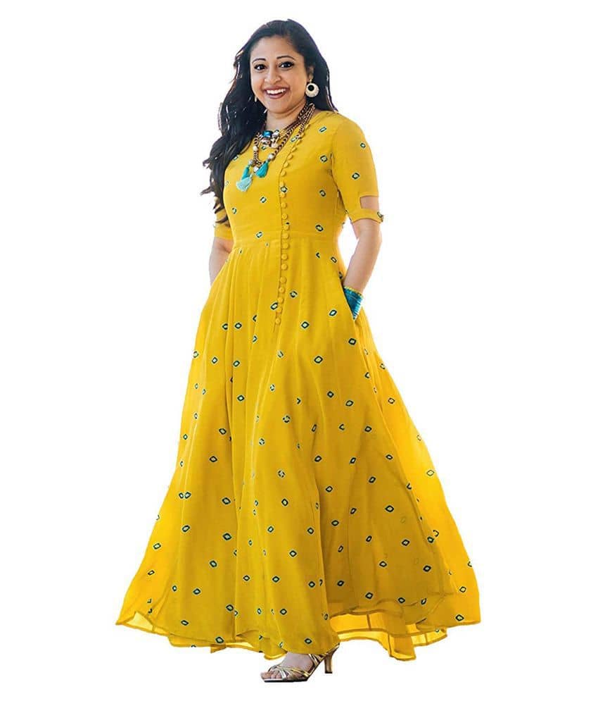 Lakshay Fashion LF Yellow Rayon Anarkali Kurti - Kurtis, Tunics | Buy online on ZillyBuy