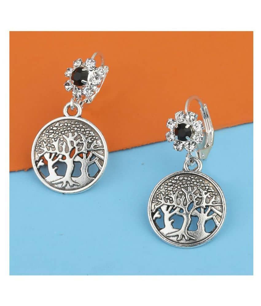 Silver Shine Silver Forest Diamond Studded Bali Earrings for Women - Earrings | Buy online on ZillyBuy