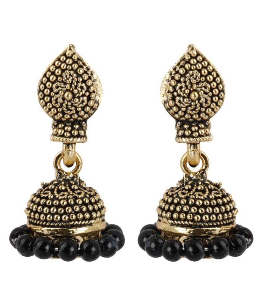     			Silver Shine Gorgeous  Green Beads with Golden Dots  Jhumki Earrings