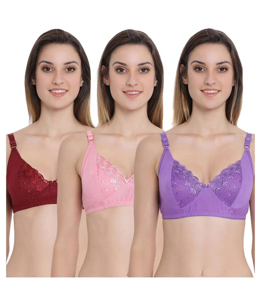 Kiran Enterprises Pack of 3 Cotton Non Padded Women's Minimizer Bra ( Multi Color )