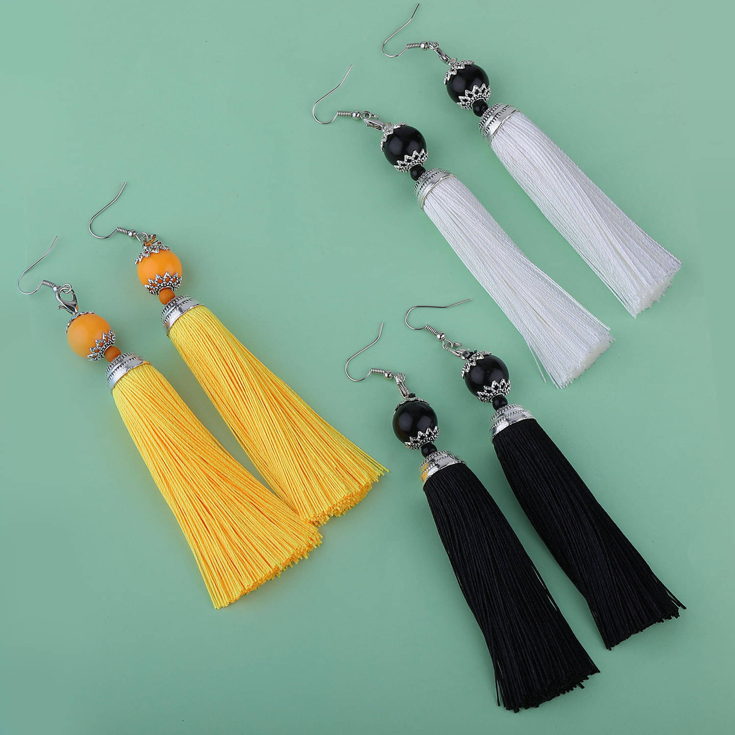     			Silver shine Partywear Different Multi Colour Tassel Earrings combo set Set Pair of 3 for Girls and Women Jewellery