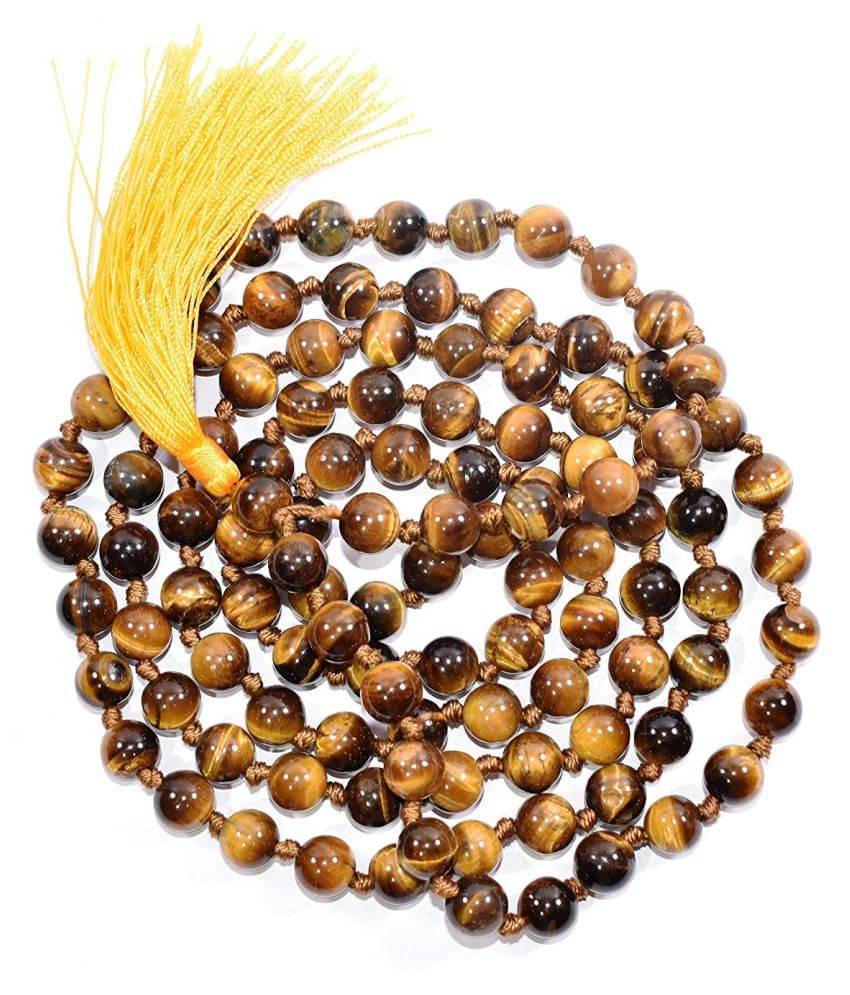     			8mm Yellow Tiger Eye Natural Agate Stone Knotted Mala
