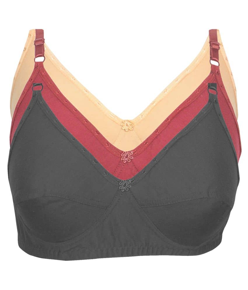 Kiran Enterprises Pack of 3 Cotton Non Padded Women's Everyday Bra ( Multi Color )