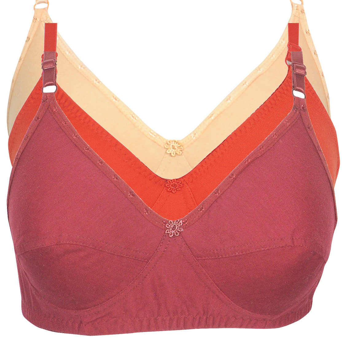 Kiran Enterprises Pack of 3 Cotton Non Padded Women's Everyday Bra ( Multi Color )