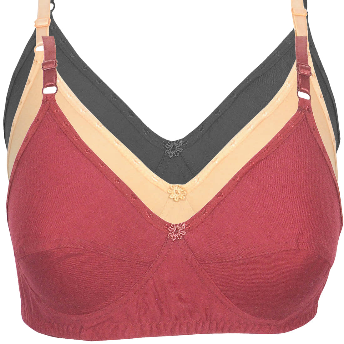 Kiran Enterprises Pack of 3 Cotton Non Padded Women's Everyday Bra ( Multi Color )