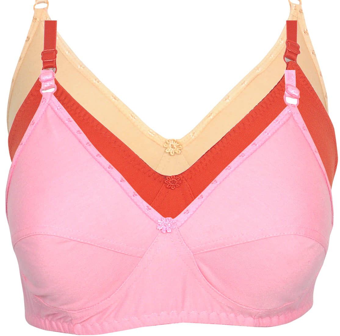 Kiran Enterprises Pack of 3 Cotton Non Padded Women's Everyday Bra ( Multi Color )