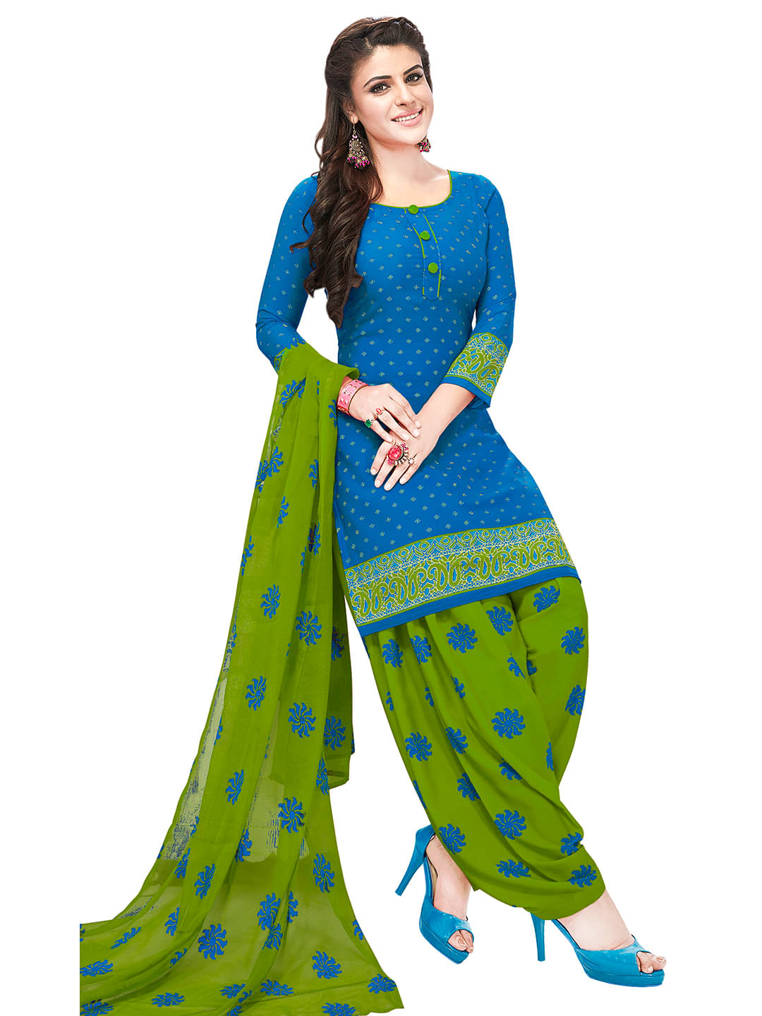     			Jevi Prints Blue Synthetic Dress Material