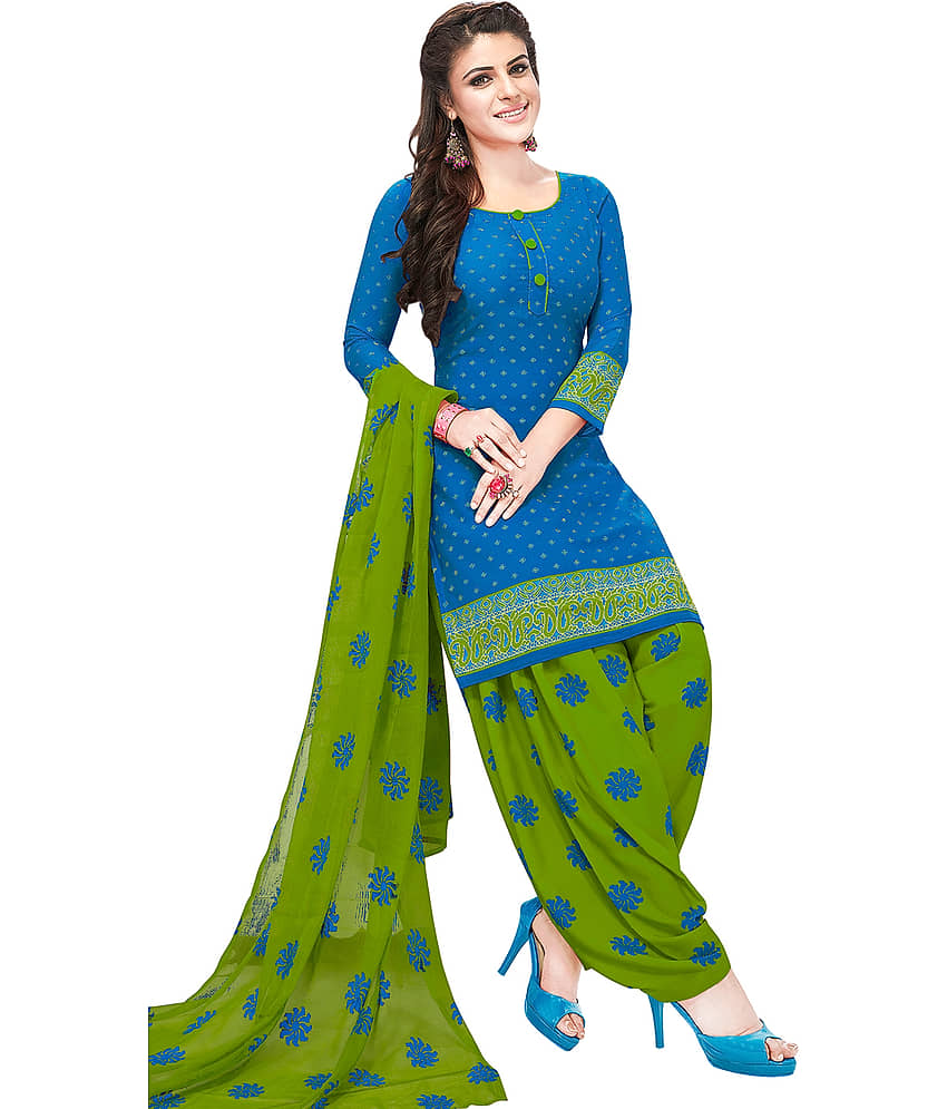 Jevi Prints Blue Synthetic Dress Material - Unstitched Fabrics | Buy online on ZillyBuy