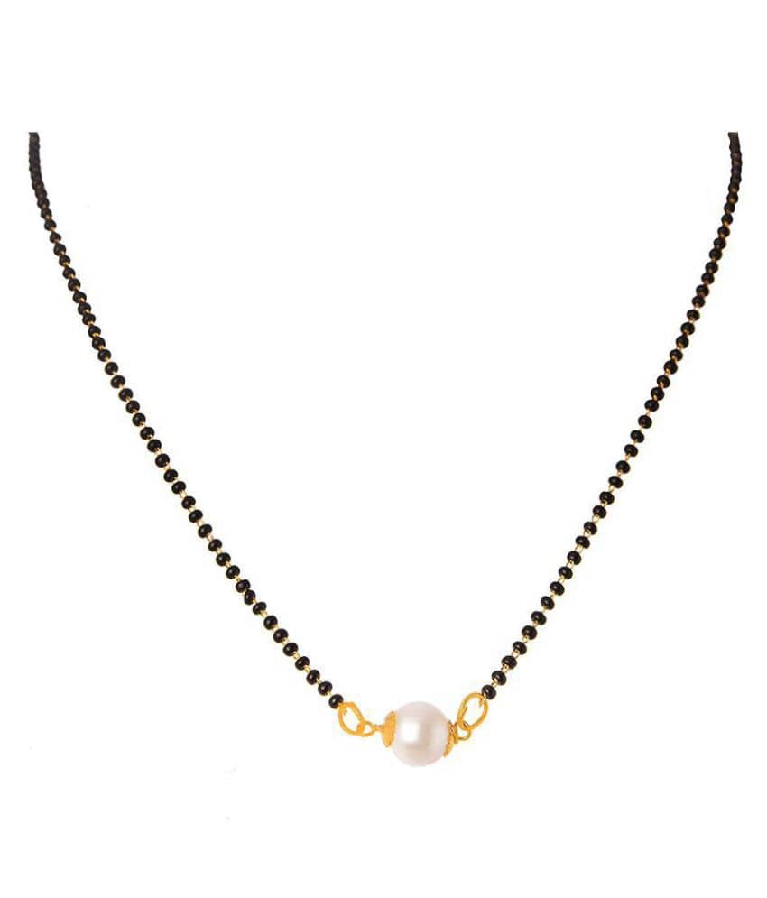 Jewellery for Less One g Gold Plated Pearl and Black Beaded Chain Traditional Ethnic Mangalsutra for Women