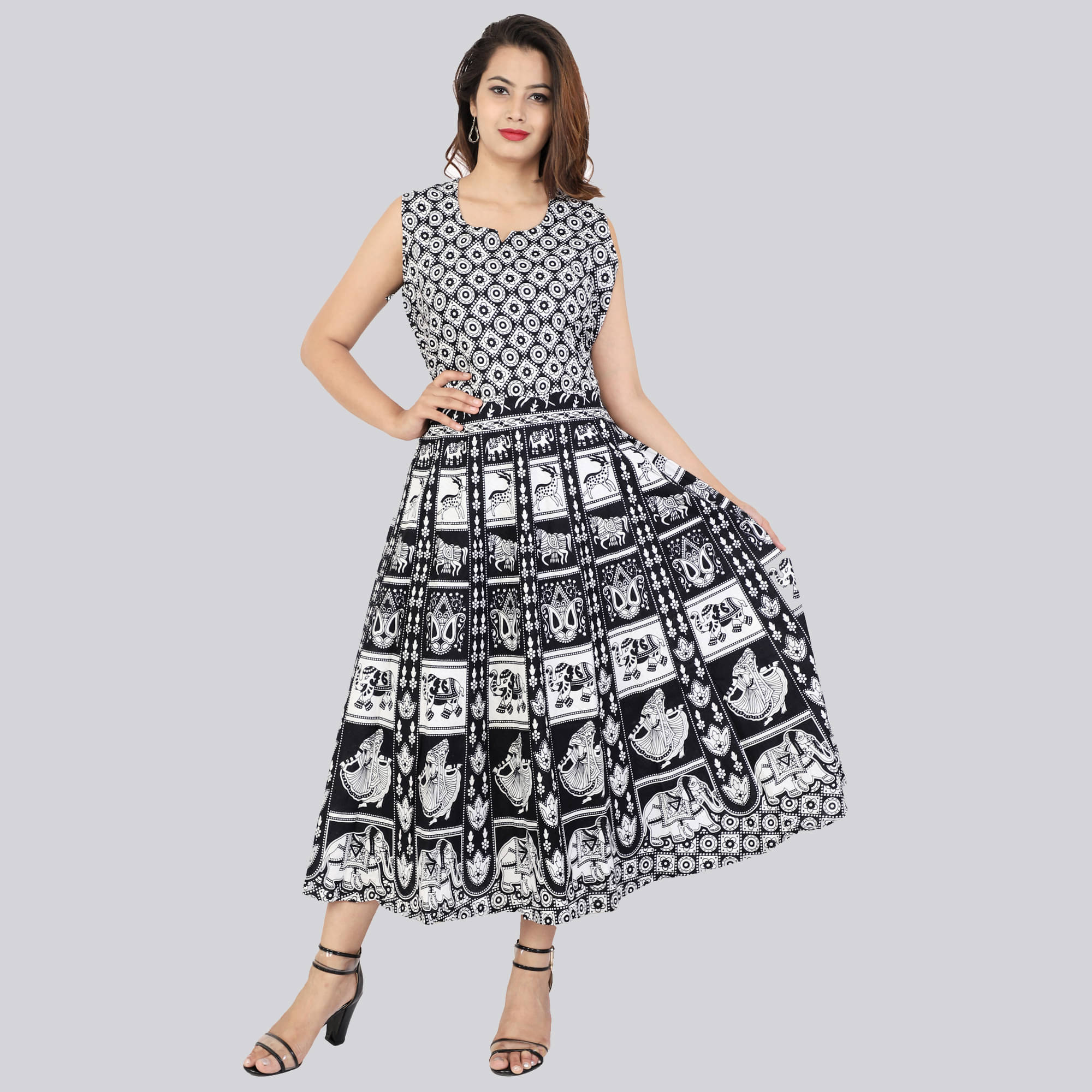     			Rangun Women Cotton Ethnic Dress ( Black )