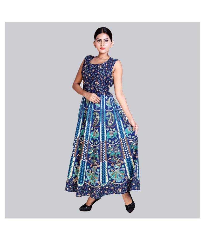     			Rangun Women Cotton A-line Dress ( Blue )
