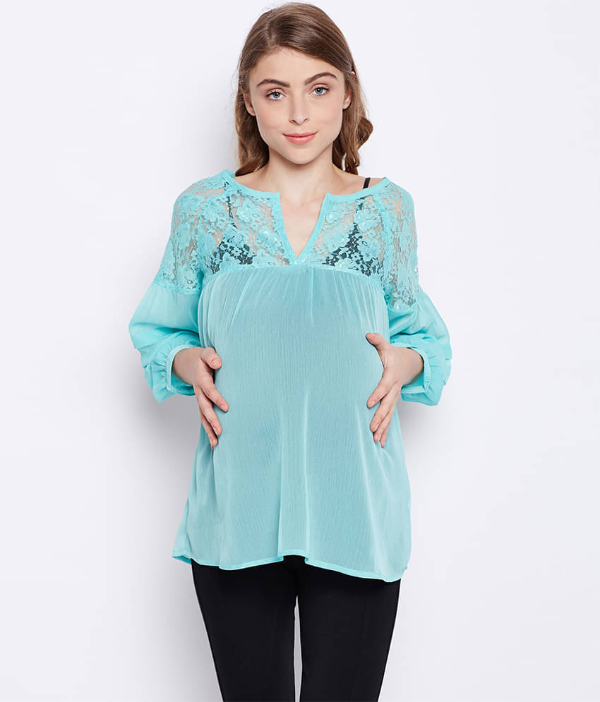Oxolloxo Green Polyester Maternity Tops Oxolloxo Green Polyester Maternity Tops