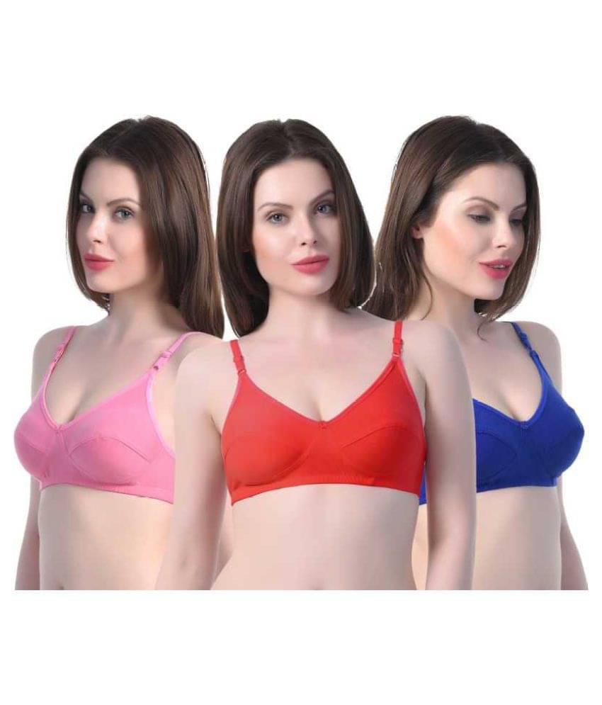 Kiran Enterprises Pack of 3 Cotton Non Padded Women's Push Up Bra ( Multi Color ) Kiran Enterprises Pack of 3 Cotton Non Padded Women's Push Up Bra ( Multi Color )