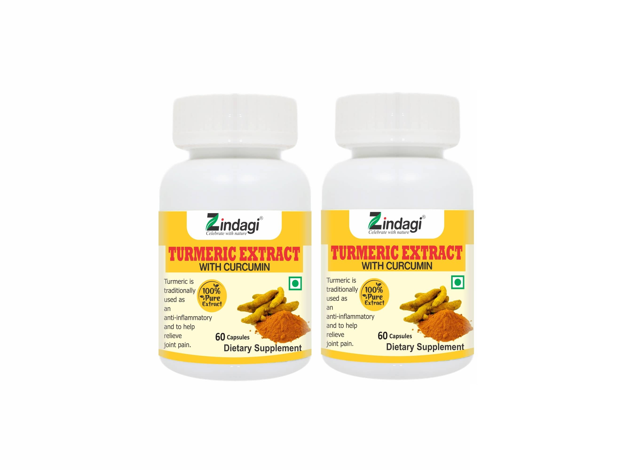 Zindagi Turmeric Extract Capsules - Turmeric Capsules - Health Supplement - Haldi Capsules 60 gm Natural Multivitamins Capsule Pack of 2