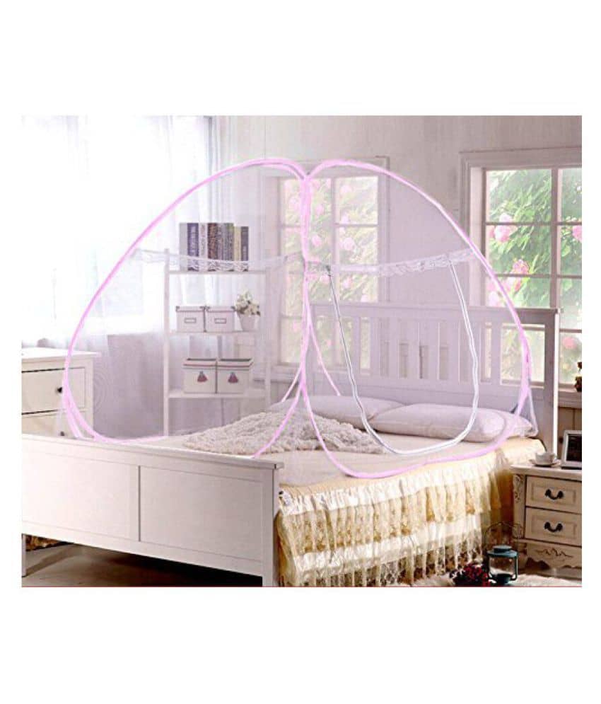 Pindia Pink Polyester Double Mosquito Net