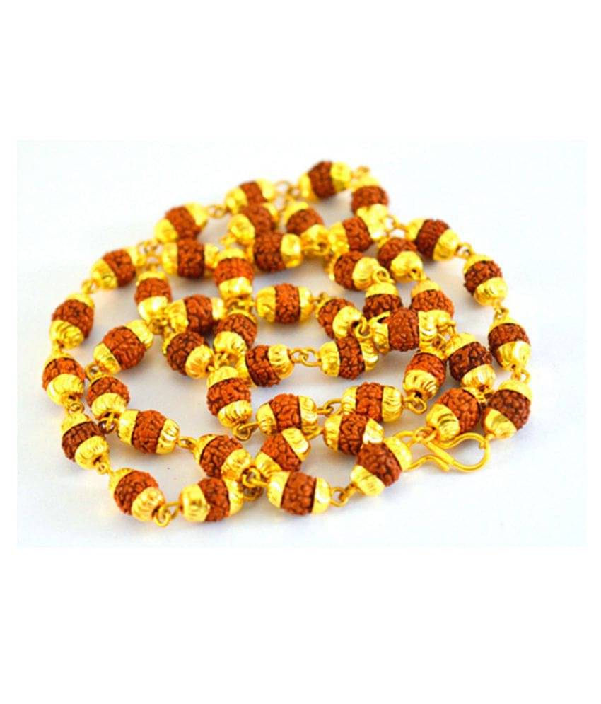     			Gemsamor  Original 5 Mukhi Rudraksha Mala 54+1 beads With Golden Cap (6mm)