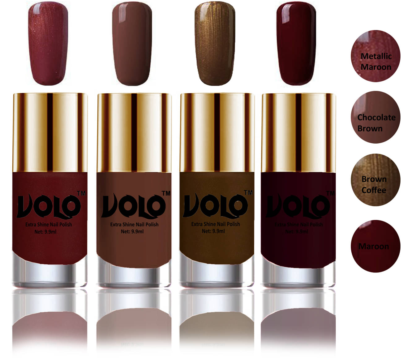 VOLO HD Colors High Shine Nail Polish Maroon,Brown,Brown, Maroon Glossy Pack of 4 39 mL     			VOLO HD Colors High Shine Nail Polish Maroon,Brown,Brown, Maroon Glossy Pack of 4 39 mL