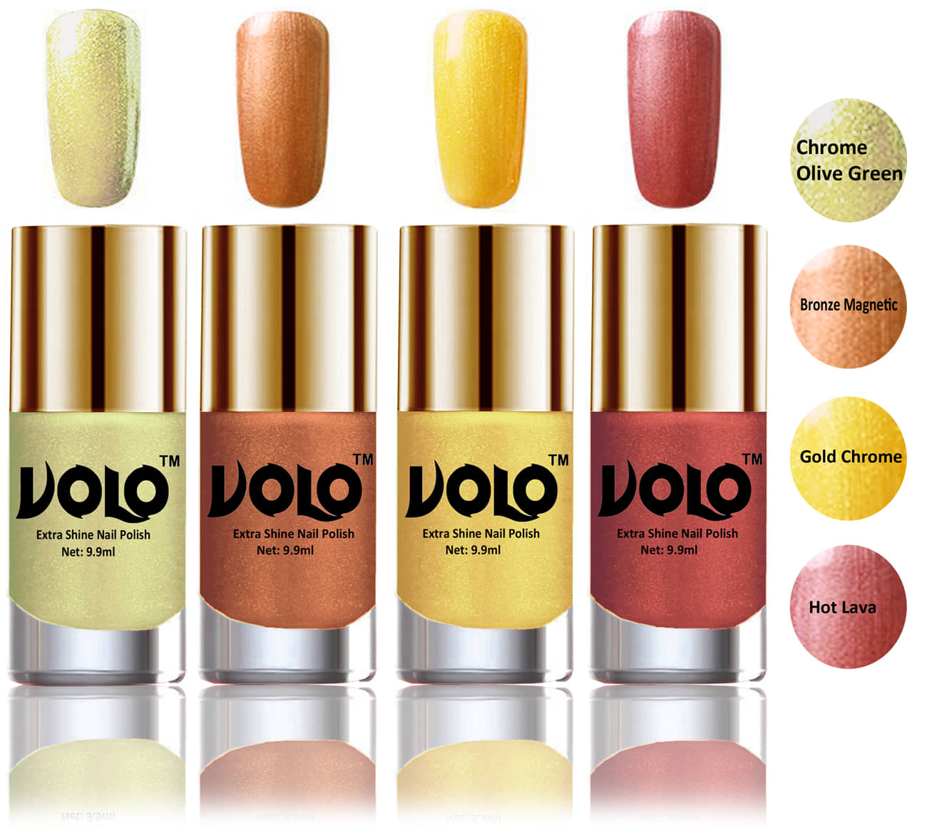     			VOLO HD Colors High Shine Nail Polish Green,Magnetic,Lava Gold Glossy Pack of 4 39 mL