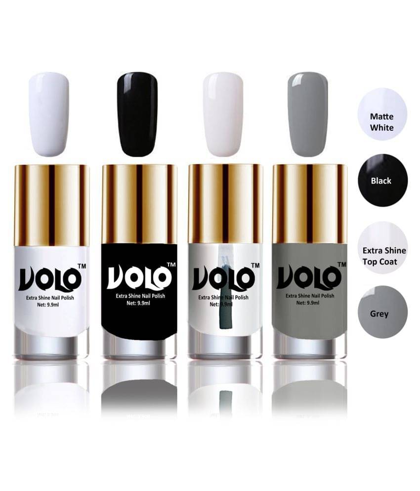 VOLO HD Colors High Shine Nail Polish White,Black,Coat, Grey Glossy Pack of 4 39 mL VOLO HD Colors High Shine Nail Polish White,Black,Coat, Grey Glossy Pack of 4 39 mL