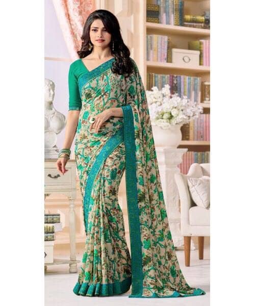Gazal Fashions Chiffon Printed Saree With Unstitched Blouse Piece ( Multicolor ) - Sarees | Buy online on ZillyBuy