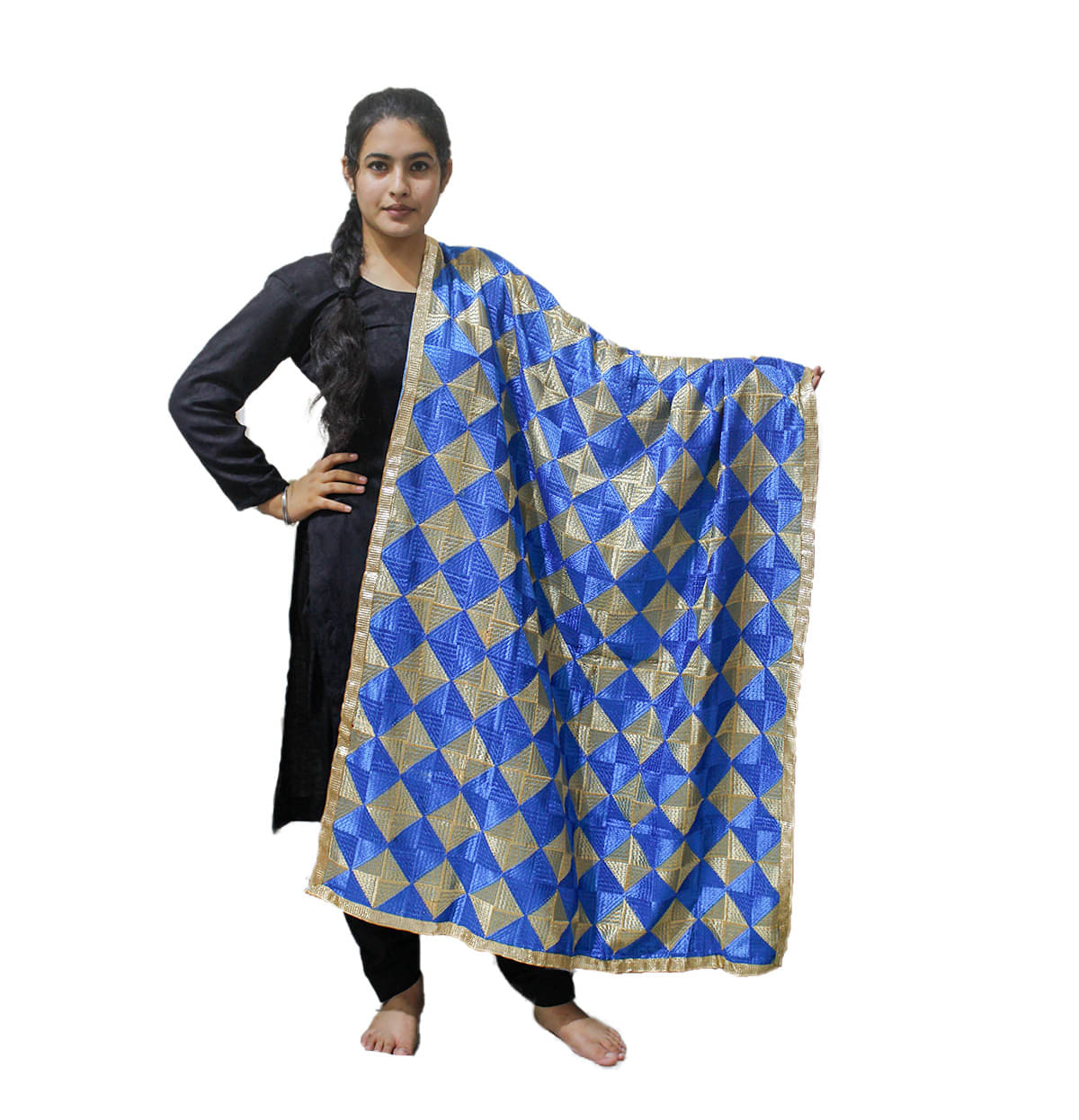     			Sahej Suits & Phulkari Blue Chiffon Dupatta