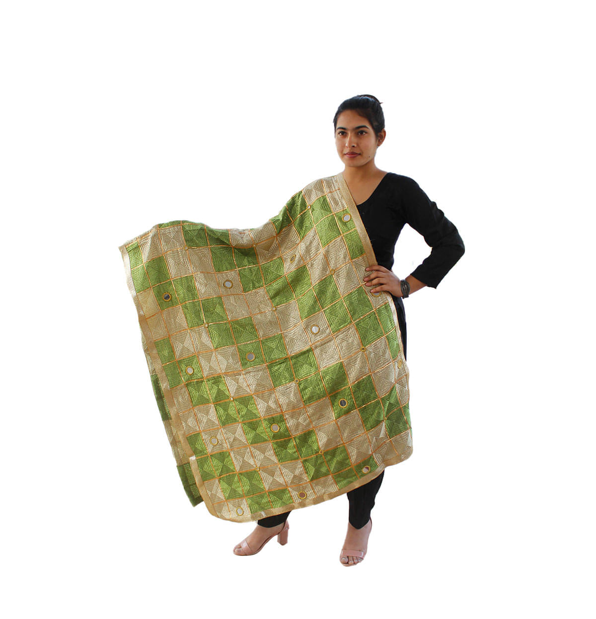     			Sahej Suits & Phulkari Green Chiffon Dupatta